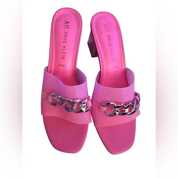 Anne Klein Pink Low Chunky Heel Slide Sandals 10.5 - Picture 1 of 10